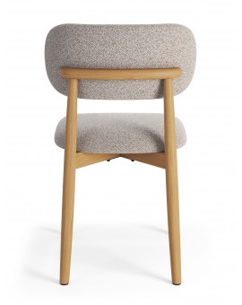 ALMO Beige Latte (stof Monza 60)/gelakt eiken frame – HOUTEN BOUCLÉSTOEL VOOR WOONKAMER, EETKAMER, KEUKEN RETRO