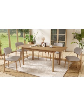 ALDO Beige Latte (stof Monza 60)/gelakt eiken frame – HOUTEN BOUCLÉSTOEL VOOR WOONKAMER, EETKAMER, KEUKEN RETRO