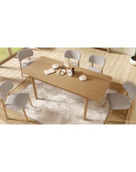 ALMO Beige Latte (stof Monza 60)/gelakt eiken frame – HOUTEN BOUCLÉSTOEL VOOR WOONKAMER, EETKAMER, KEUKEN RETRO