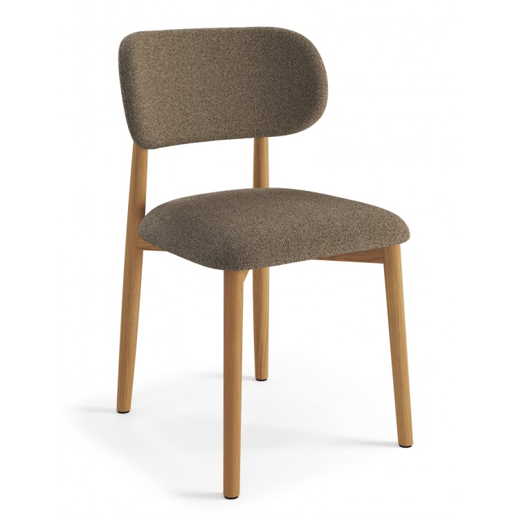 ALDO Bruin Taupe (stof Monza 40)/gelakt eiken frame – HOUTEN BOUCLÉSTOEL VOOR WOONKAMER, EETKAMER, KEUKEN RETRO
