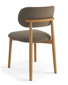 ALDO Bruin Taupe (stof Monza 40)/gelakt eiken frame – HOUTEN BOUCLÉSTOEL VOOR WOONKAMER, EETKAMER, KEUKEN RETRO