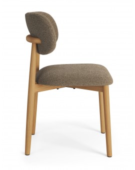 ALDO Bruin Taupe (stof Monza 40)/gelakt eiken frame – HOUTEN BOUCLÉSTOEL VOOR WOONKAMER, EETKAMER, KEUKEN RETRO