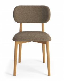 ALDO Bruin Taupe (stof Monza 40)/gelakt eiken frame – HOUTEN BOUCLÉSTOEL VOOR WOONKAMER, EETKAMER, KEUKEN RETRO