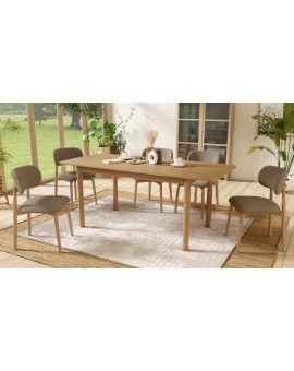ALDO Bruin Taupe (stof Monza 40)/gelakt eiken frame – HOUTEN BOUCLÉSTOEL VOOR WOONKAMER, EETKAMER, KEUKEN RETRO