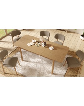 ALDO Bruin Taupe (stof Monza 40)/gelakt eiken frame – HOUTEN BOUCLÉSTOEL VOOR WOONKAMER, EETKAMER, KEUKEN RETRO