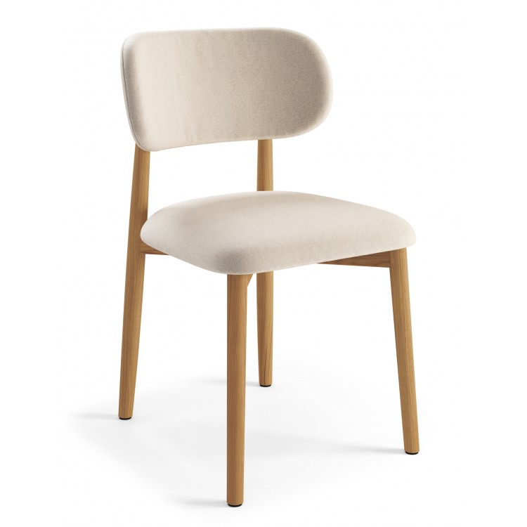 ALMO Beige (stof Apia 453)/gelakt eiken frame – HOUTEN STOEL VOOR WOONKAMER, EETKAMER, KEUKEN RETRO