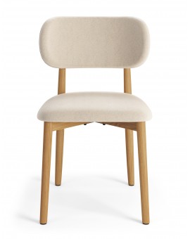 ALMO Beige (stof Apia 453)/gelakt eiken frame – HOUTEN STOEL VOOR WOONKAMER, EETKAMER, KEUKEN RETRO