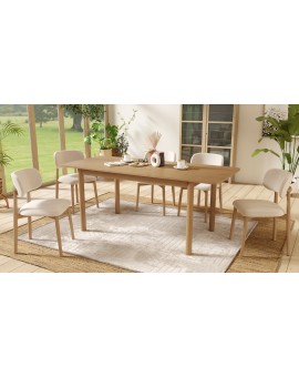 ALMO Beige (stof Apia 453)/gelakt eiken frame – HOUTEN STOEL VOOR WOONKAMER, EETKAMER, KEUKEN RETRO