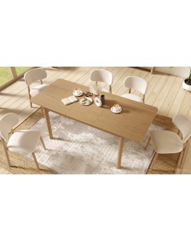 ALMO Beige (stof Apia 453)/gelakt eiken frame – HOUTEN STOEL VOOR WOONKAMER, EETKAMER, KEUKEN RETRO