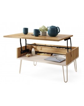 HAIRPIN S-90 Biela matná / Čierna matná - MODERNÝ KONFERENČNÝ STOLÍK LAVICA SO ZDVÍHACOU DOSKOU + ÚSCHOVNÝ PRIESTOR + POLICA