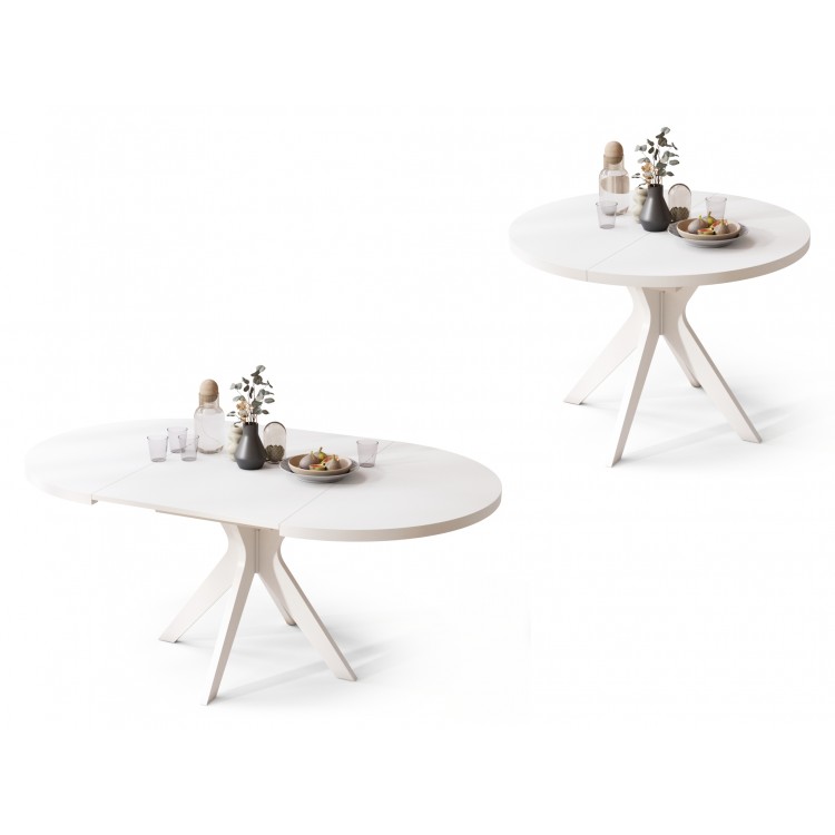 RENZO Wit - RONDE TAFEL Ø110 UITKLAPBAAR TOT 180 cm | VOOR DE KEUKEN EETKAMER WOONKAMER RETRO