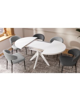 RENZO Wit - RONDE TAFEL Ø110 UITKLAPBAAR TOT 180 cm | VOOR DE KEUKEN EETKAMER WOONKAMER RETRO