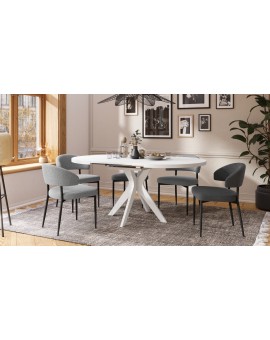 RENZO Wit - RONDE TAFEL Ø110 UITKLAPBAAR TOT 180 cm | VOOR DE KEUKEN EETKAMER WOONKAMER RETRO