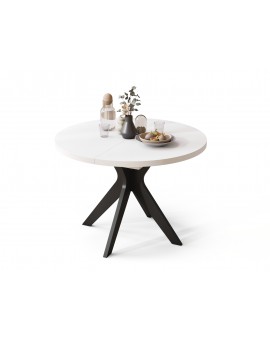 RENZO Wit/zwarte poot - RONDE TAFEL Ø110 UITKLAPBAAR TOT 180 cm | VOOR DE KEUKEN EETKAMER WOONKAMER RETRO