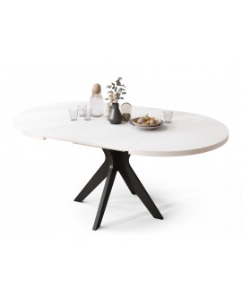 RENZO Wit/zwarte poot - RONDE TAFEL Ø110 UITKLAPBAAR TOT 180 cm | VOOR DE KEUKEN EETKAMER WOONKAMER RETRO
