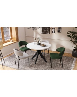 RENZO Wit/zwarte poot - RONDE TAFEL Ø110 UITKLAPBAAR TOT 180 cm | VOOR DE KEUKEN EETKAMER WOONKAMER RETRO