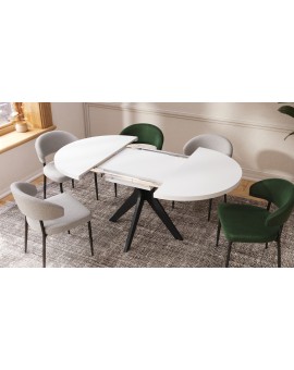 RENZO Wit/zwarte poot - RONDE TAFEL Ø110 UITKLAPBAAR TOT 180 cm | VOOR DE KEUKEN EETKAMER WOONKAMER RETRO