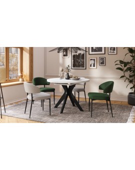 RENZO Wit/zwarte poot - RONDE TAFEL Ø110 UITKLAPBAAR TOT 180 cm | VOOR DE KEUKEN EETKAMER WOONKAMER RETRO