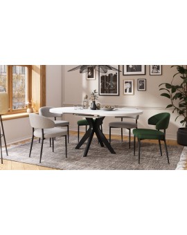 RENZO Wit/zwarte poot - RONDE TAFEL Ø110 UITKLAPBAAR TOT 180 cm | VOOR DE KEUKEN EETKAMER WOONKAMER RETRO