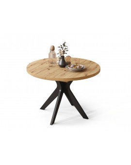 RENZO Artisan Eiken/zwarte poot - RONDE TAFEL Ø110 UITKLAPBAAR TOT 180 cm | VOOR DE KEUKEN EETKAMER WOONKAMER RETRO