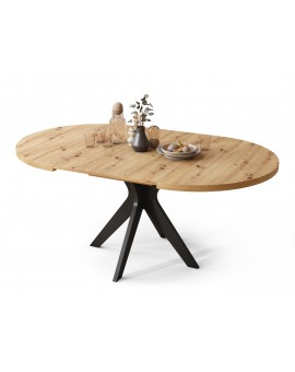 RENZO Artisan Eiken/zwarte poot - RONDE TAFEL Ø110 UITKLAPBAAR TOT 180 cm | VOOR DE KEUKEN EETKAMER WOONKAMER RETRO