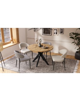 RENZO Artisan Eiken/zwarte poot - RONDE TAFEL Ø110 UITKLAPBAAR TOT 180 cm | VOOR DE KEUKEN EETKAMER WOONKAMER RETRO