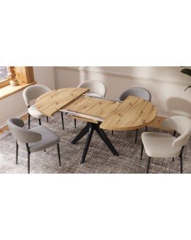 RENZO Artisan Eiken/zwarte poot - RONDE TAFEL Ø110 UITKLAPBAAR TOT 180 cm | VOOR DE KEUKEN EETKAMER WOONKAMER RETRO
