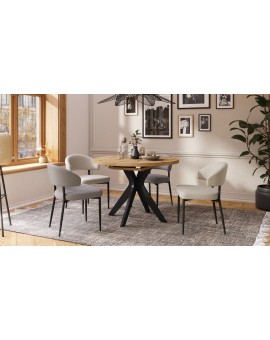RENZO Artisan Eiken/zwarte poot - RONDE TAFEL Ø110 UITKLAPBAAR TOT 180 cm | VOOR DE KEUKEN EETKAMER WOONKAMER RETRO