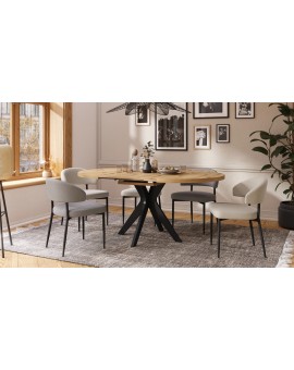 RENZO Artisan Eiken/zwarte poot - RONDE TAFEL Ø110 UITKLAPBAAR TOT 180 cm | VOOR DE KEUKEN EETKAMER WOONKAMER RETRO