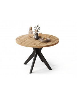 RENZO Wotan Eiken/zwarte poot - RONDE TAFEL Ø110 UITKLAPBAAR TOT 180 cm | VOOR DE KEUKEN EETKAMER WOONKAMER RETRO