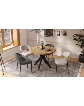RENZO Wotan Eiken/zwarte poot - RONDE TAFEL Ø110 UITKLAPBAAR TOT 180 cm | VOOR DE KEUKEN EETKAMER WOONKAMER RETRO