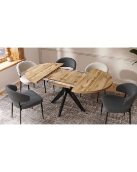 RENZO Wotan Eiken/zwarte poot - RONDE TAFEL Ø110 UITKLAPBAAR TOT 180 cm | VOOR DE KEUKEN EETKAMER WOONKAMER RETRO