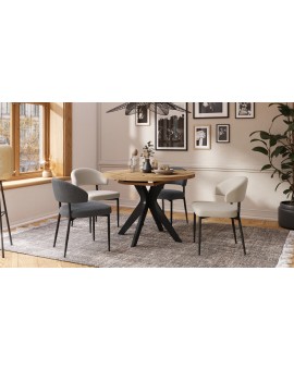 RENZO Wotan Eiken/zwarte poot - RONDE TAFEL Ø110 UITKLAPBAAR TOT 180 cm | VOOR DE KEUKEN EETKAMER WOONKAMER RETRO