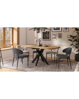 RENZO Wotan Eiken/zwarte poot - RONDE TAFEL Ø110 UITKLAPBAAR TOT 180 cm | VOOR DE KEUKEN EETKAMER WOONKAMER RETRO