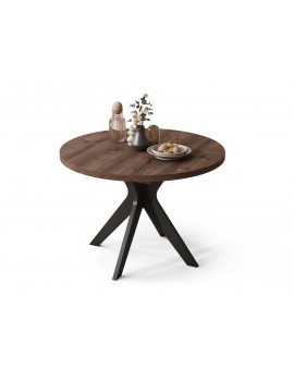RENZO Bruin Eiken/zwarte poot - RONDE TAFEL Ø110 UITKLAPBAAR TOT 180 cm | VOOR DE KEUKEN EETKAMER WOONKAMER RETRO