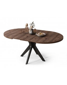 RENZO Bruin Eiken/zwarte poot - RONDE TAFEL Ø110 UITKLAPBAAR TOT 180 cm | VOOR DE KEUKEN EETKAMER WOONKAMER RETRO