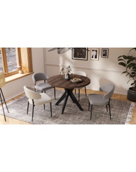 RENZO Bruin Eiken/zwarte poot - RONDE TAFEL Ø110 UITKLAPBAAR TOT 180 cm | VOOR DE KEUKEN EETKAMER WOONKAMER RETRO