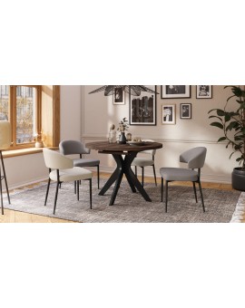 RENZO Bruin Eiken/zwarte poot - RONDE TAFEL Ø110 UITKLAPBAAR TOT 180 cm | VOOR DE KEUKEN EETKAMER WOONKAMER RETRO