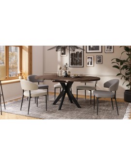 RENZO Bruin Eiken/zwarte poot - RONDE TAFEL Ø110 UITKLAPBAAR TOT 180 cm | VOOR DE KEUKEN EETKAMER WOONKAMER RETRO