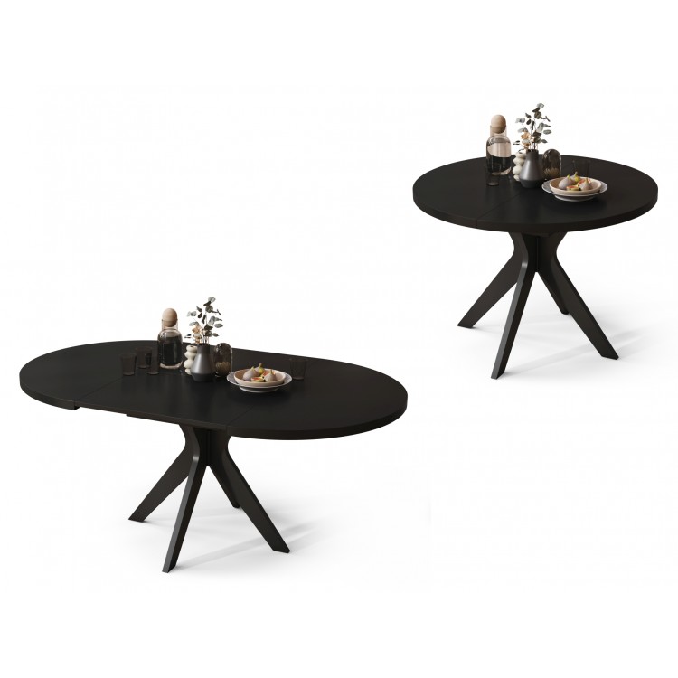 RENZO Zwart - RONDE TAFEL Ø110 UITKLAPBAAR TOT 180 cm | VOOR DE KEUKEN EETKAMER WOONKAMER RETRO