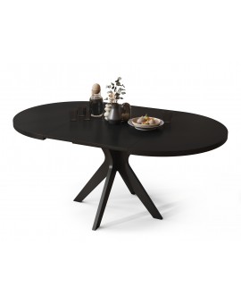 RENZO Zwart - RONDE TAFEL Ø110 UITKLAPBAAR TOT 180 cm | VOOR DE KEUKEN EETKAMER WOONKAMER RETRO