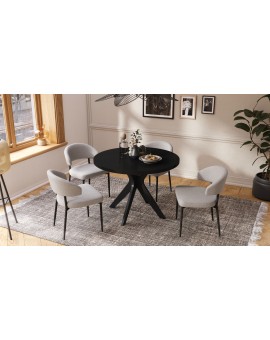 RENZO Zwart - RONDE TAFEL Ø110 UITKLAPBAAR TOT 180 cm | VOOR DE KEUKEN EETKAMER WOONKAMER RETRO