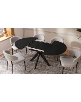RENZO Zwart - RONDE TAFEL Ø110 UITKLAPBAAR TOT 180 cm | VOOR DE KEUKEN EETKAMER WOONKAMER RETRO