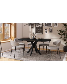 RENZO Zwart - RONDE TAFEL Ø110 UITKLAPBAAR TOT 180 cm | VOOR DE KEUKEN EETKAMER WOONKAMER RETRO