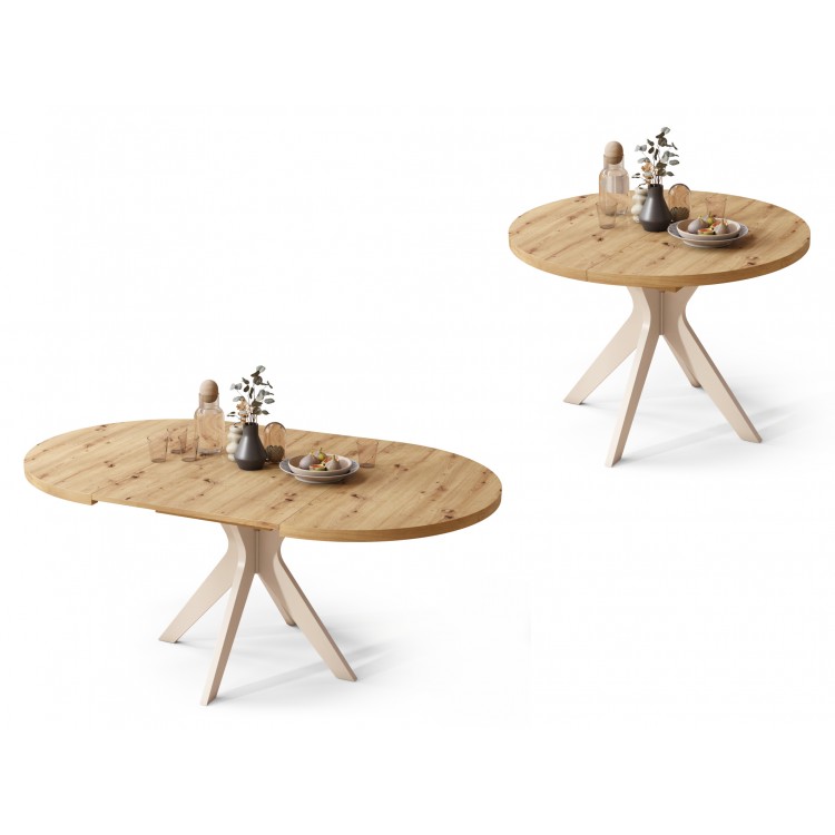 RENZO Artisan Eiken/beige poot (Champagne) - RONDE TAFEL Ø110 UITKLAPBAAR TOT 180 cm |VOOR DE KEUKEN EETKAMER WOONKAMER RETRO RENZO Artisan Eiken/beige poot (Champagne) - RONDE TAFEL Ø110 UITKLAPBAAR TOT 180 cm |VOOR DE KEUKEN EETKAMER WOONKAMER RETRO