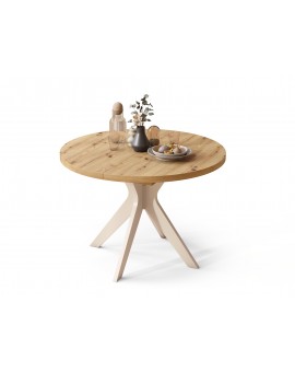 RENZO Artisan Eiken/beige poot (Champagne) - RONDE TAFEL Ø110 UITKLAPBAAR TOT 180 cm |VOOR DE KEUKEN EETKAMER WOONKAMER RETRO
