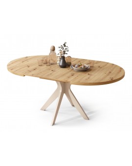 RENZO Artisan Eiken/beige poot (Champagne) - RONDE TAFEL Ø110 UITKLAPBAAR TOT 180 cm |VOOR DE KEUKEN EETKAMER WOONKAMER RETRO