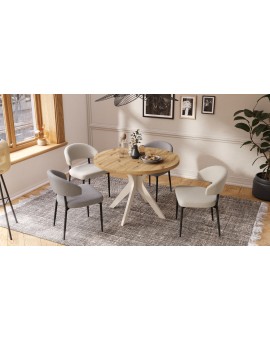 RENZO Artisan Eiken/beige poot (Champagne) - RONDE TAFEL Ø110 UITKLAPBAAR TOT 180 cm |VOOR DE KEUKEN EETKAMER WOONKAMER RETRO