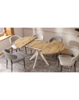 RENZO Artisan Eiken/beige poot (Champagne) - RONDE TAFEL Ø110 UITKLAPBAAR TOT 180 cm |VOOR DE KEUKEN EETKAMER WOONKAMER RETRO