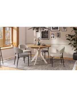 RENZO Artisan Eiken/beige poot (Champagne) - RONDE TAFEL Ø110 UITKLAPBAAR TOT 180 cm |VOOR DE KEUKEN EETKAMER WOONKAMER RETRO